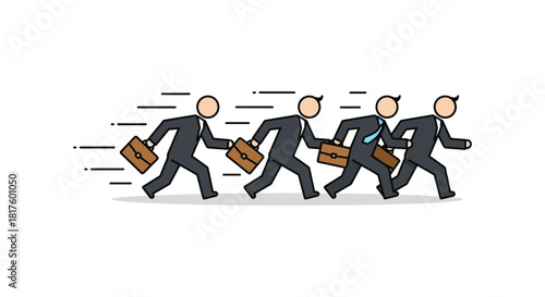business team running with briefcases illustrating corporate competition and urgency in the business world ideal for depicting deadline pressure