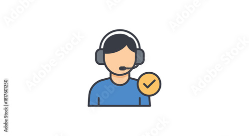 Customer service agent providing support wearing a headset against a white background useful for illustrating online assistance and virtual communication.