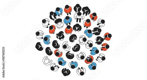 Crowd of people aerial view diverse group standing together concept of community togetherness ideal for illustrating population studies and demography.