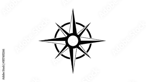 Vector illustration of black and white compass rose icon isolated on transparent background 
