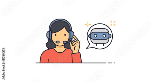 Customer support agent assisting with chatbot help providing online tech support for digital communication on a helpdesk platform