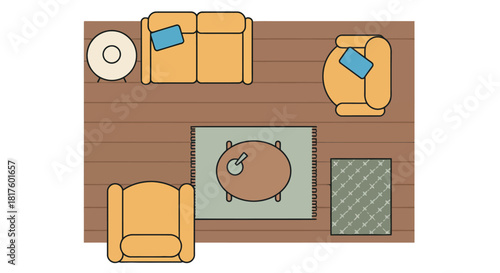 living room floor plan showcasing furniture arrangement on wood ideal for interior design blogs or renovation guides with a cozy and modern vibe
