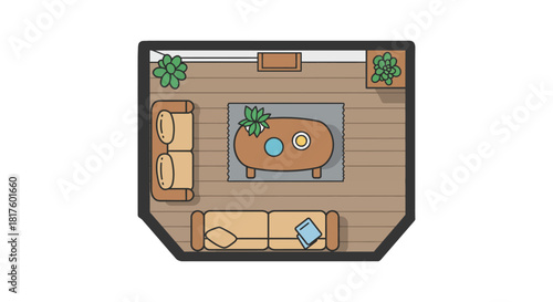 living room floor plan comfortable sofa and table layout with plants a cozy apartment interior design for lifestyle blogs and real estate marketing