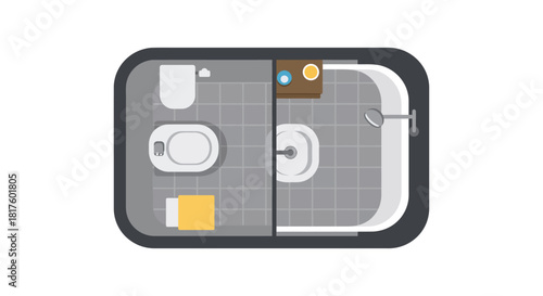 modern bathroom floor plan showing a toilet shower and vanity on gray tile for interior design and home improvement projects