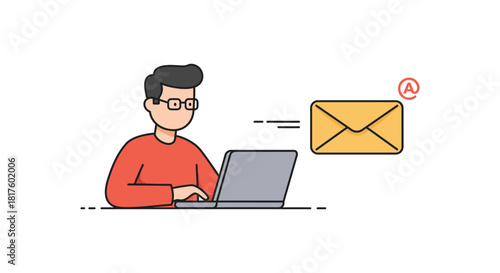 receiving email notification man checking inbox on laptop for digital communication online messaging for business email and web correspondence.