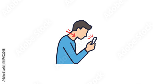 tech neck from phone use person hunching over smartphone with poor posture illustrating digital health risks and musculoskeletal strain. technology overuse