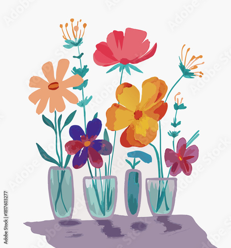 Vibrant Summer Floral Arrangement in Glass Vases