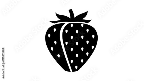 Vector illustration of simple black and white silhouette icon of a fresh strawberry fruit isolated on transparent background 