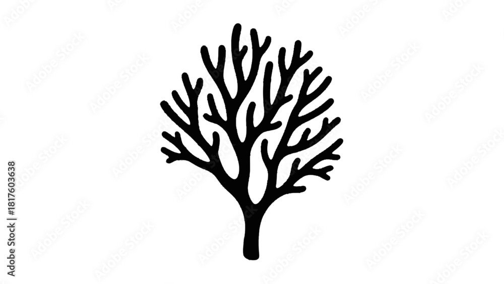 Naklejka premium Vector illustration of black silhouette of a bare deciduous tree with many intricate branches isolated on transparent background