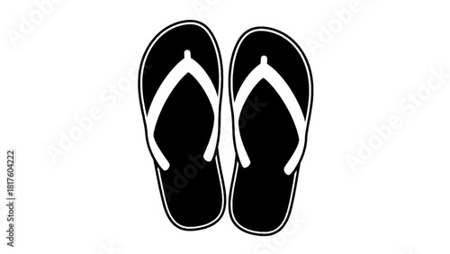 Vector illustration of black and white illustration of a pair of flipflops isolated on transparent background 