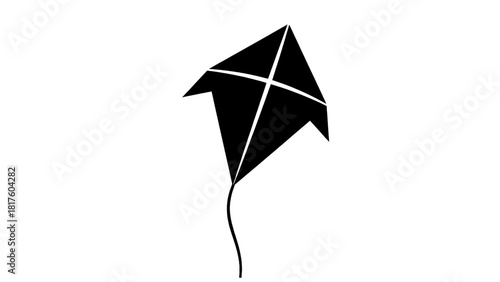 Vector illustration of black silhouette of a simple diamond kite with a tail flying against a transparent background, isolated on transparent background 