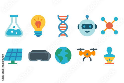 Futuristic science and technology icon set. Innovation, research outline collection.