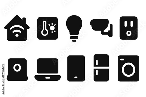 Smart home silhouette icon set. Iot devices, automation, technology icons collection
