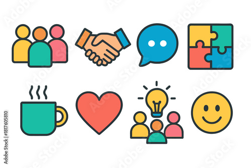 Business and communication solid icon set. Collaborative tools solid collection