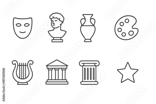 Art and culture line icon set. Museum, creativity, and heritage outline icon collection