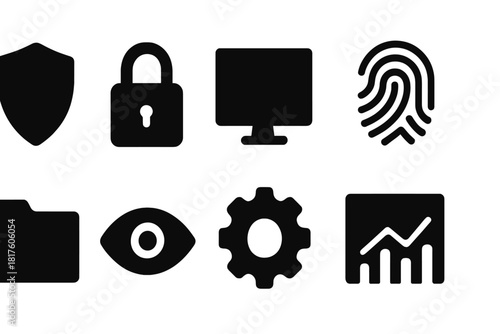 Security and technology silhouette icon set for digital tools and systems