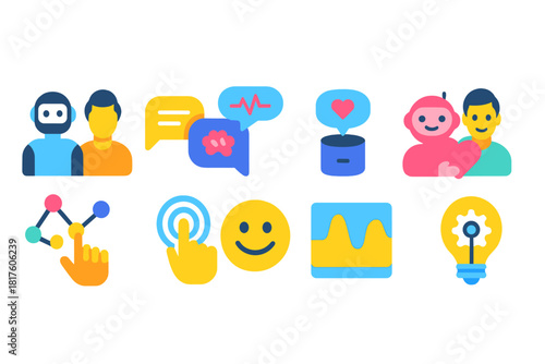 Ai technology, chatbot 3d icon set. Artificial intelligence, digital communication