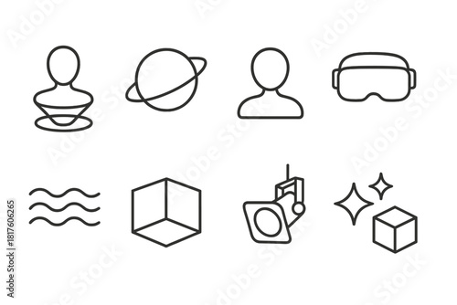 Space, technology line icon set. Minimalistic astronomy, vr, and geometric icon collection