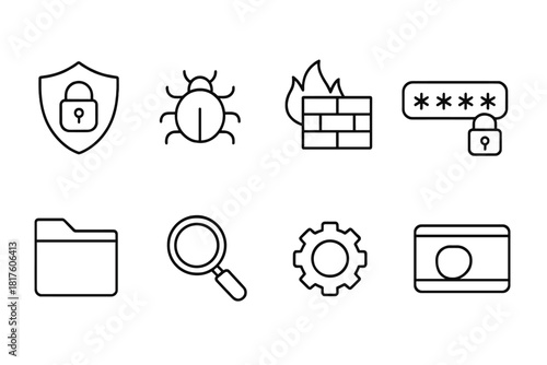 Cybersecurity, protection outline icon set. Antivirus, security tools icon collection