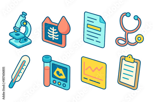 Healthcare, medical flat icon set. Hospital, treatment tools collection.