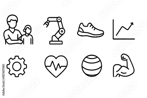 Fitness, health outline icon set. Wellness, exercise, sports, technology symbols collection