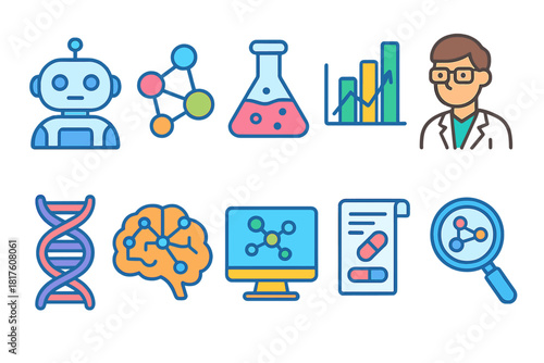 Science and research outline icon set. Laboratory, chemistry, technology icons collection