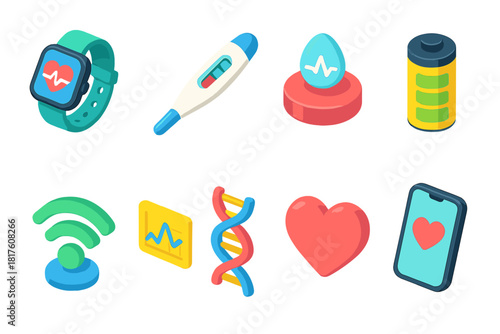 Healthcare, medicine 3d icon set. Medical devices, wellness 3d icons collection