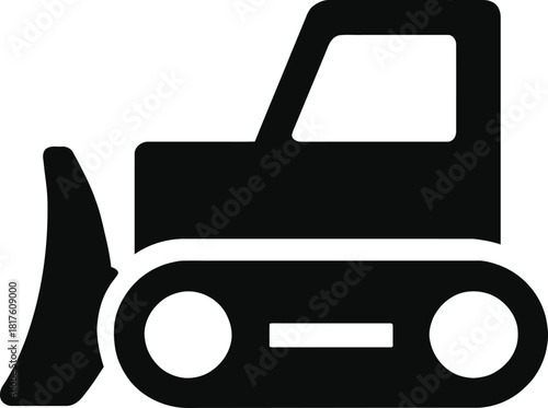 Black and White Bulldozer Icon Illustration Heavy Machinery Construction Equipment Symbol Vector Image Graphic Design Element