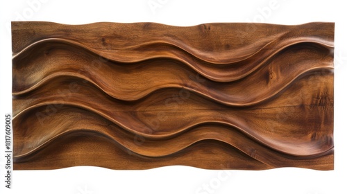 exquisite handcrafted wooden wall panel featuring an undulating wave pattern in rich, warm tones, creating a captivating and textural design element