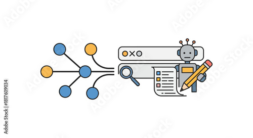 ai data analysis robot using a magnifying glass for information extraction to complete tasks an illustration of big data management