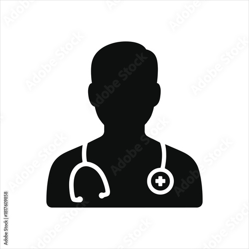 Doctor silhouette with stethoscope medical professional icon for healthcare service and medicine concept design and coronavirus covid 19 pandemic