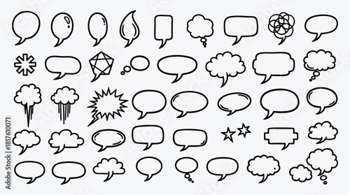 Collection of hand drawn speech bubbles design elements and shapes vector