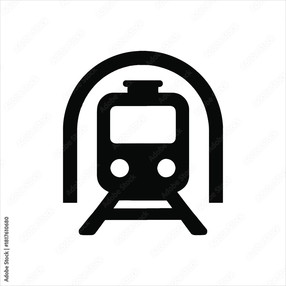 Fototapeta premium Subway Train Approaching Tunnel Entrance Black and White Vector Illustration for Transportation and Urban Mobility