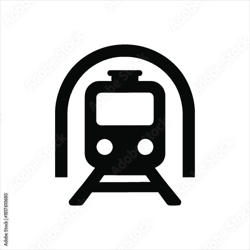 Subway Train Approaching Tunnel Entrance Black and White Vector Illustration for Transportation and Urban Mobility