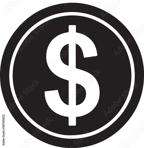 Black Circle With White Dollar Sign And Border coin currency