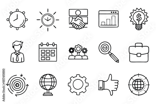 Business and Office Icons Set – Hand Drawn Line Style Vector Collection