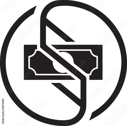 Dollar bill with a prohibition sign, indicating no money allowed vector illustration