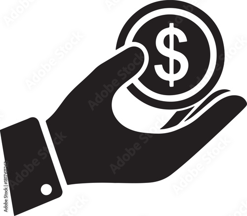 Hand Holding Dollar Coin Icon Silhouette money