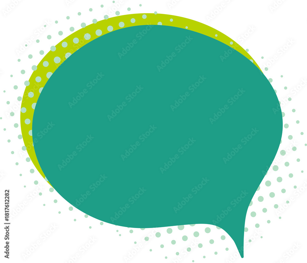 Fototapeta premium Conversation comic balloon hand drawn icon, pop art decoration with halftone shadow, cute green raster sticker frame