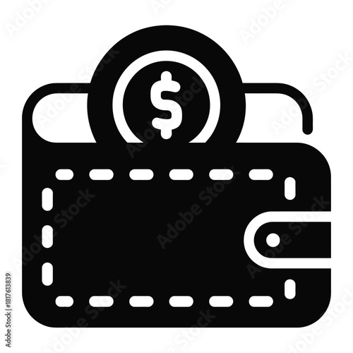 wallet glyph icon clean black silhouette for budget planning tools,ranking optimization projects, online marketplace layouts, fintech software branding, modern , graphics, suit