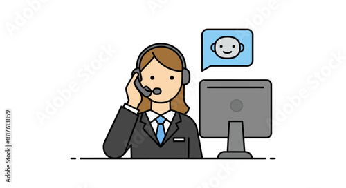 Customer service agent assisting clients with ai chatbot support via computer offering efficient online help and resolving tech issues remotely