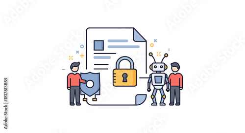 data protection an ai robot and human collaborating to protect digital data from cyber threats with secure online security perfect for tech blog