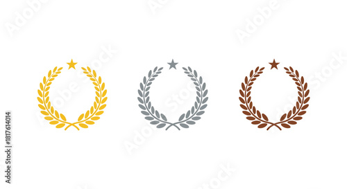 gold silver bronze award laurel wreaths with stars signify top achievements in sports or academics perfect for award ceremonies and recognition