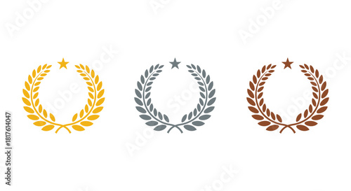 gold silver bronze awards illustrating achievement and success with wreaths and stars perfect for recognition events and celebrating excellence honors