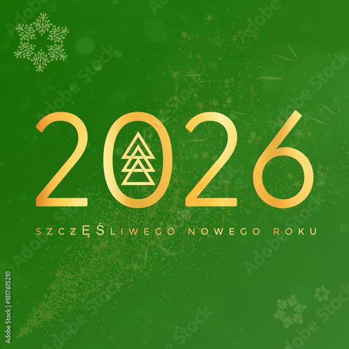 Christmas card in polish. Happy New Year 2026. Szczęśliwego Nowego Roku
