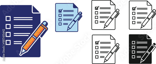 Checklist icons with pen in various styles for task management