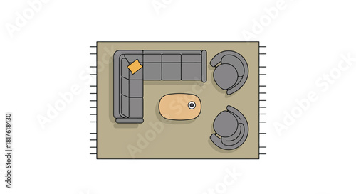 living room layout on a rug featuring a gray sectional sofa armchairs and coffee table ideal for interior design home decor and modern living.