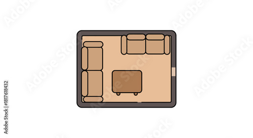 Living room layout sectional sofa and coffee table arrangement in an open-plan room setting perfect for interior design home staging and real estate concepts.
