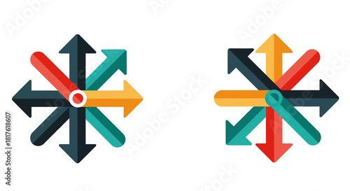 multiple directions arrows indicate different paths and choices illustrating strategy and navigation for business and marketing decisions.