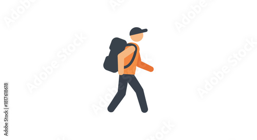 person backpacking a simple graphic of a tourist with a backpack walking representing travel exploration adventure and simple design concepts.